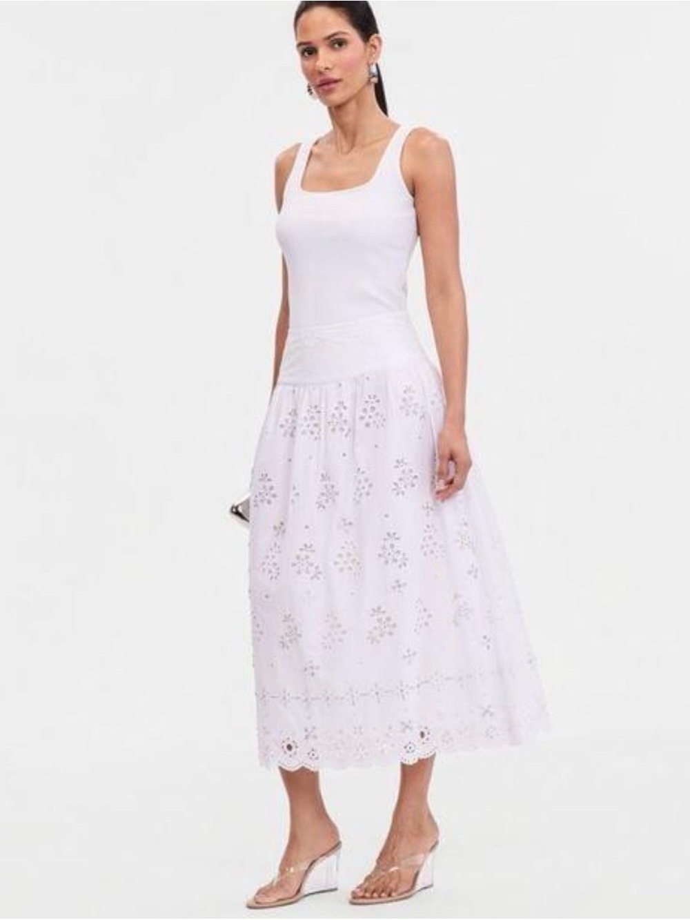 INC International Concept Crystal Embellished Eyelet Midi Skirt Size Large